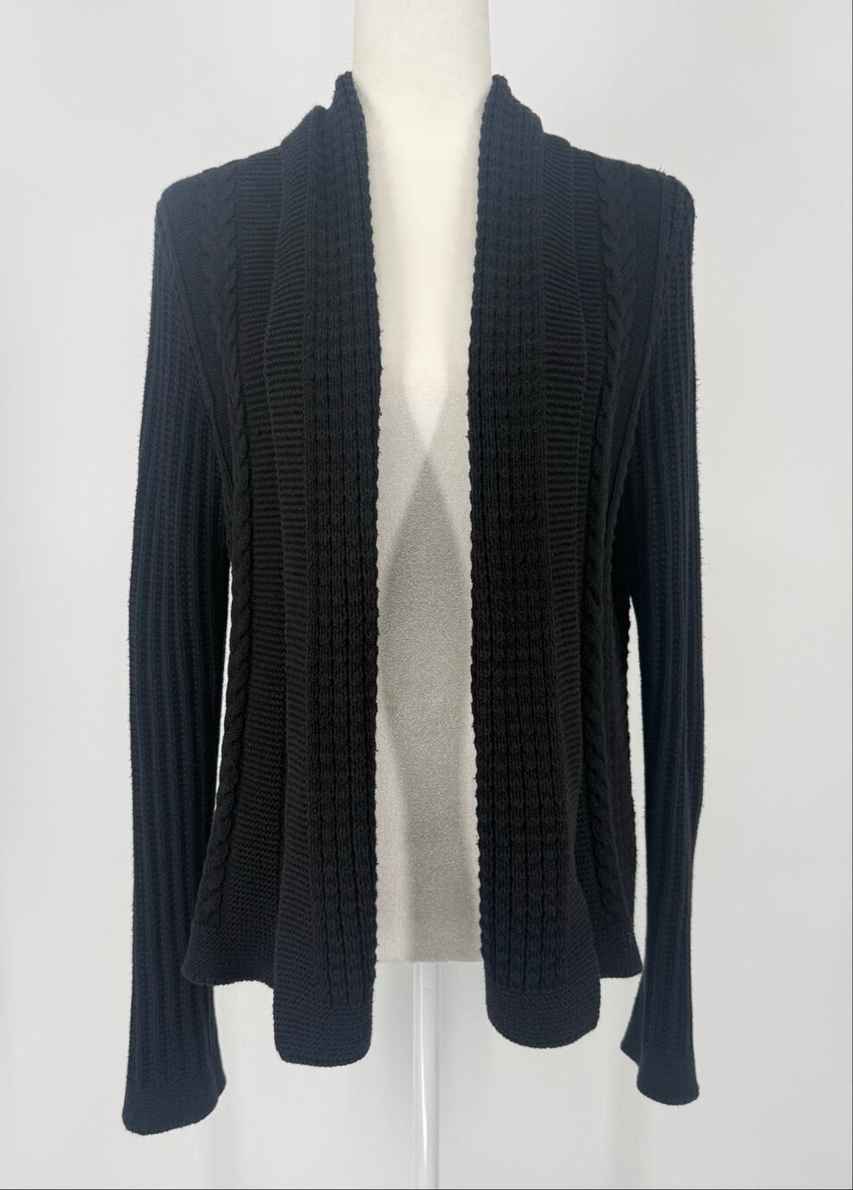 Croft & Barrow Black Cable Knit Open Front Cardigan Sweater Size Small